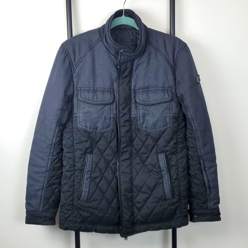 Tumi Black Mixed Media Quilted Full Zipper Jacket Puffer Lining Men Size S